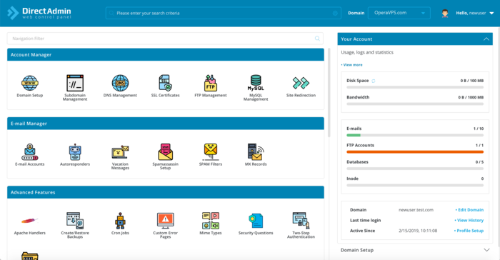 DirectAdmin Dashboard Preview